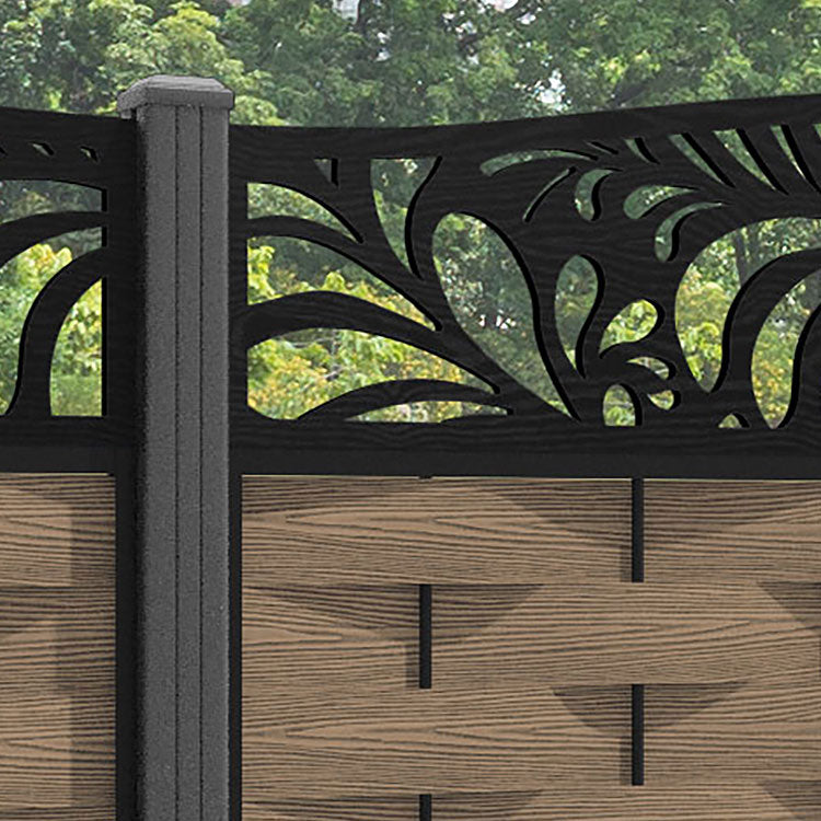 Ripple Petal Curved Top Fence Panel - Teak - with our aluminium posts