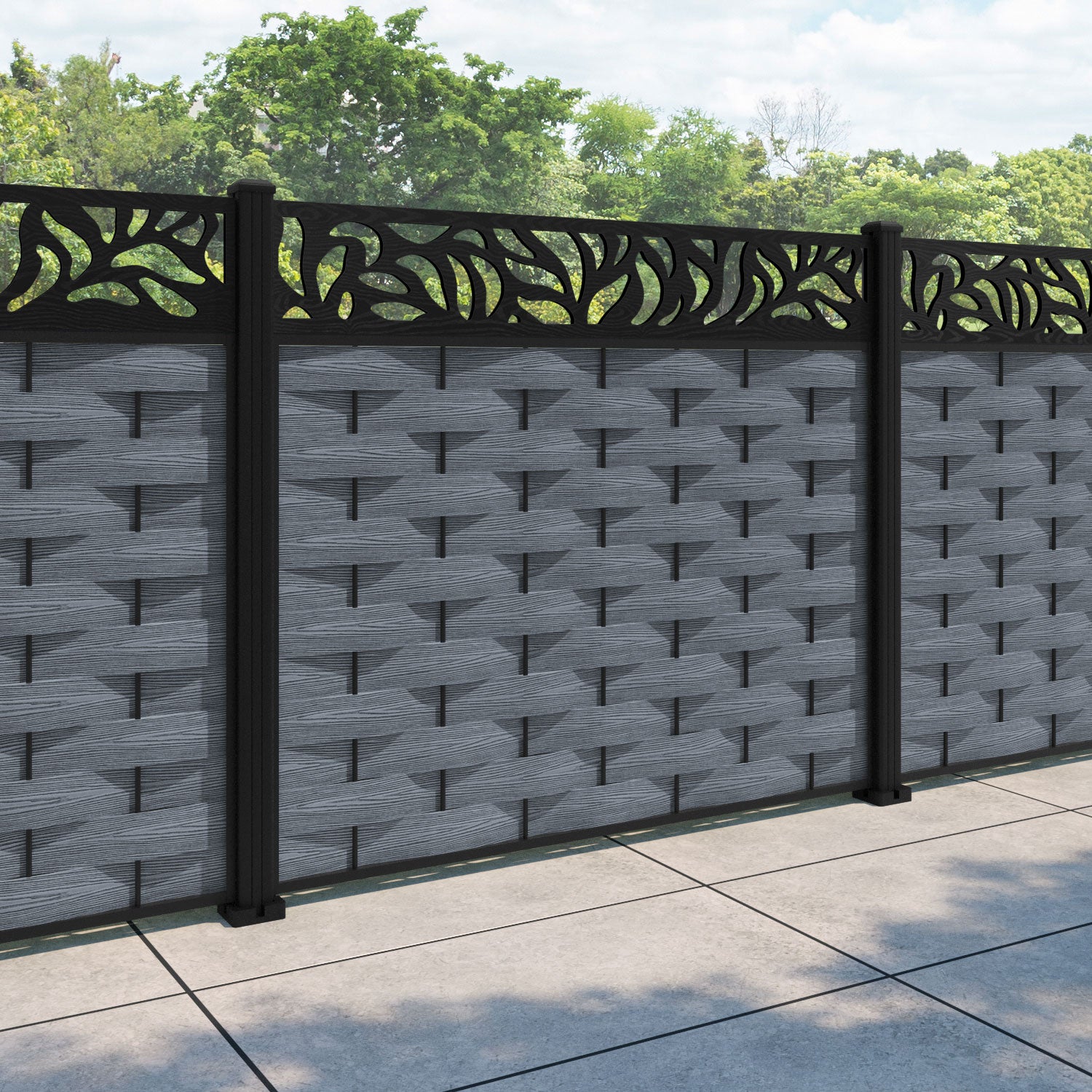 Ripple Plume Fence Panel - Anthracite - with our aluminium posts