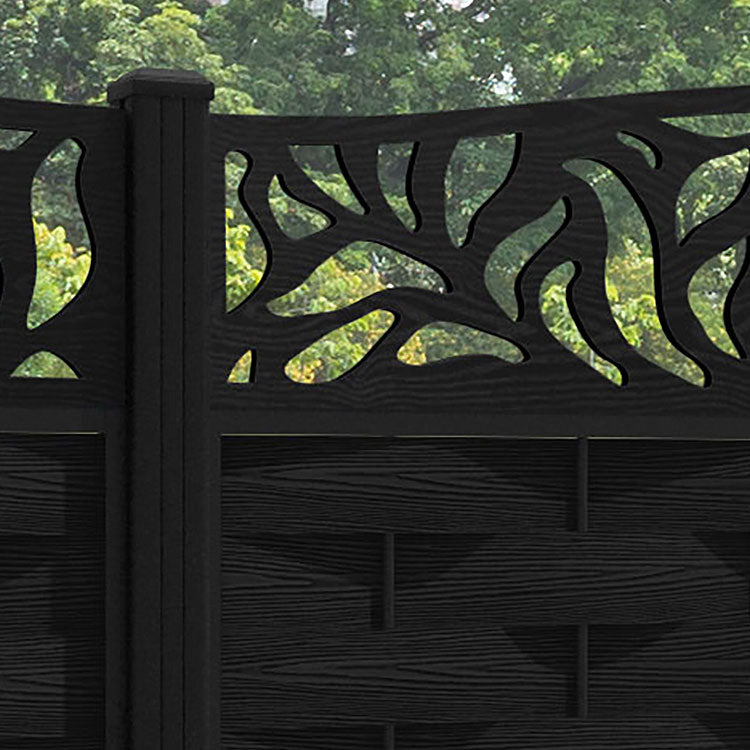 Ripple Plume Curved Top Fence Panel - Black - with our aluminium posts