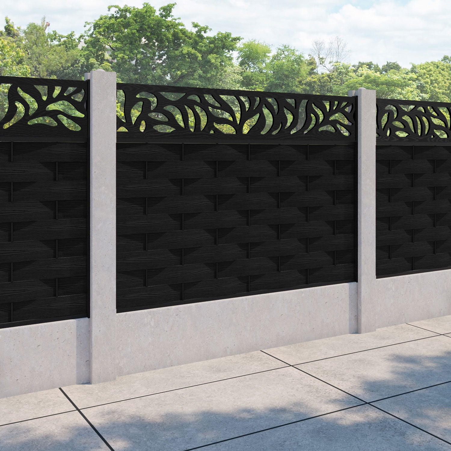 Ripple Plume Fence Panel - Black - for existing concrete posts
