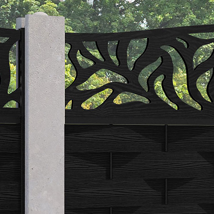 Ripple Plume Curved Top Fence Panel - Black - for existing concrete posts
