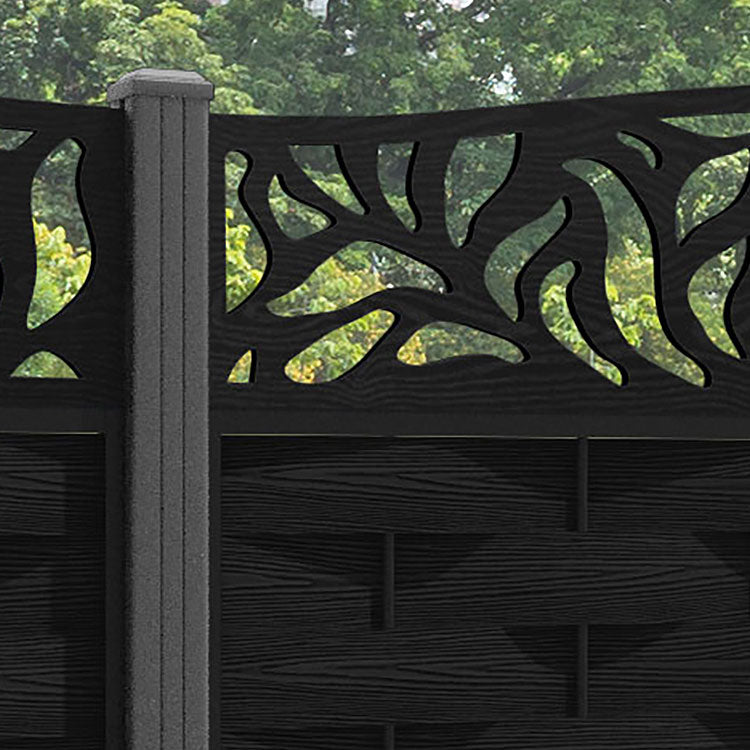 Ripple Plume Curved Top Fence Panel - Black - with our aluminium posts