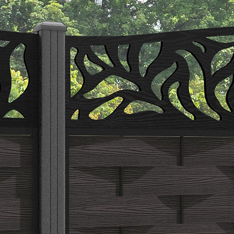 Ripple Plume Curved Top Fence Panel - Dark Oak - with our aluminium posts