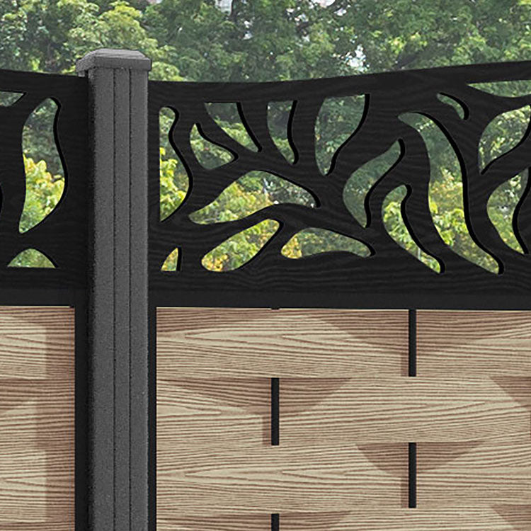 Ripple Plume Curved Top Fence Panel - Light Oak - with our aluminium posts