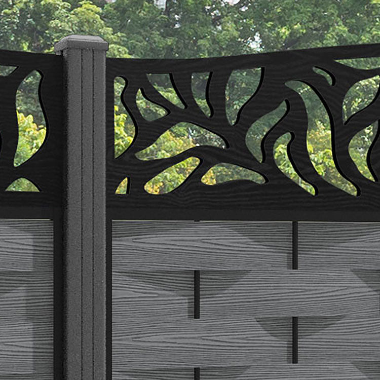 Ripple Plume Curved Top Fence Panel - Mid Grey - with our aluminium posts