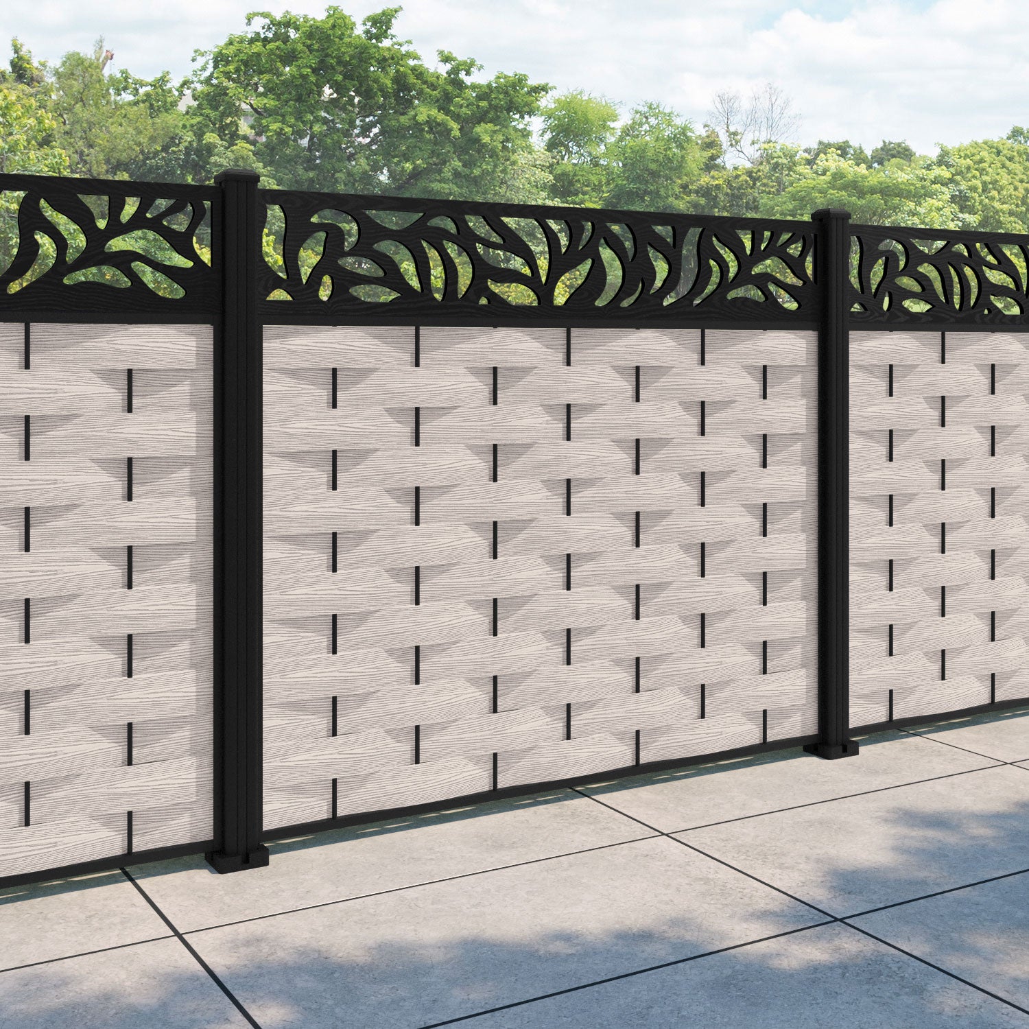 Ripple Plume Fence Panel - Mid Stone - with our aluminium posts