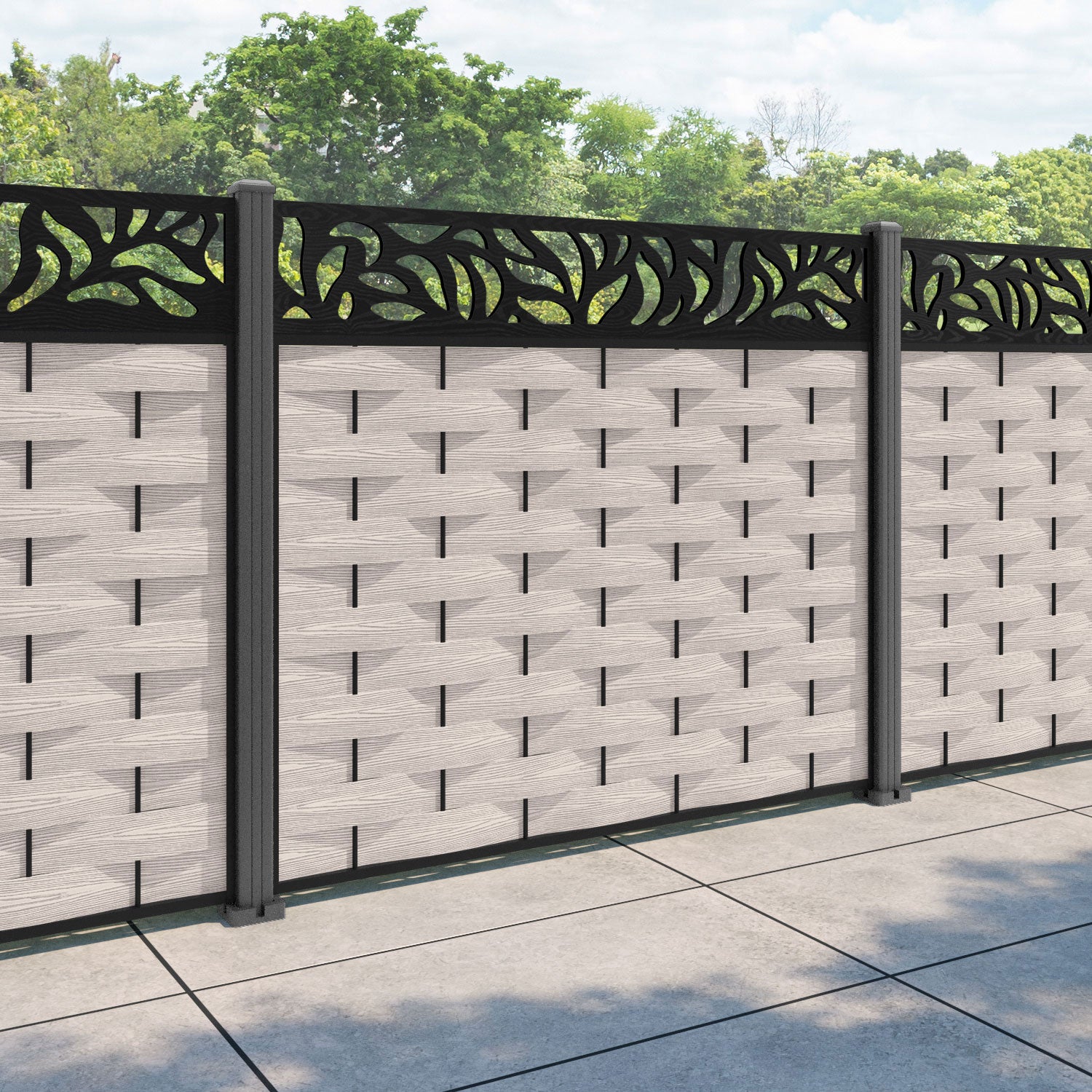 Ripple Plume Fence Panel - Mid Stone - with our aluminium posts