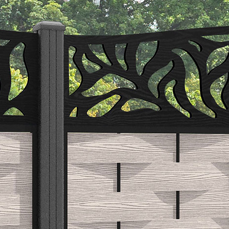 Ripple Plume Curved Top Fence Panel - Mid Stone - with our aluminium posts