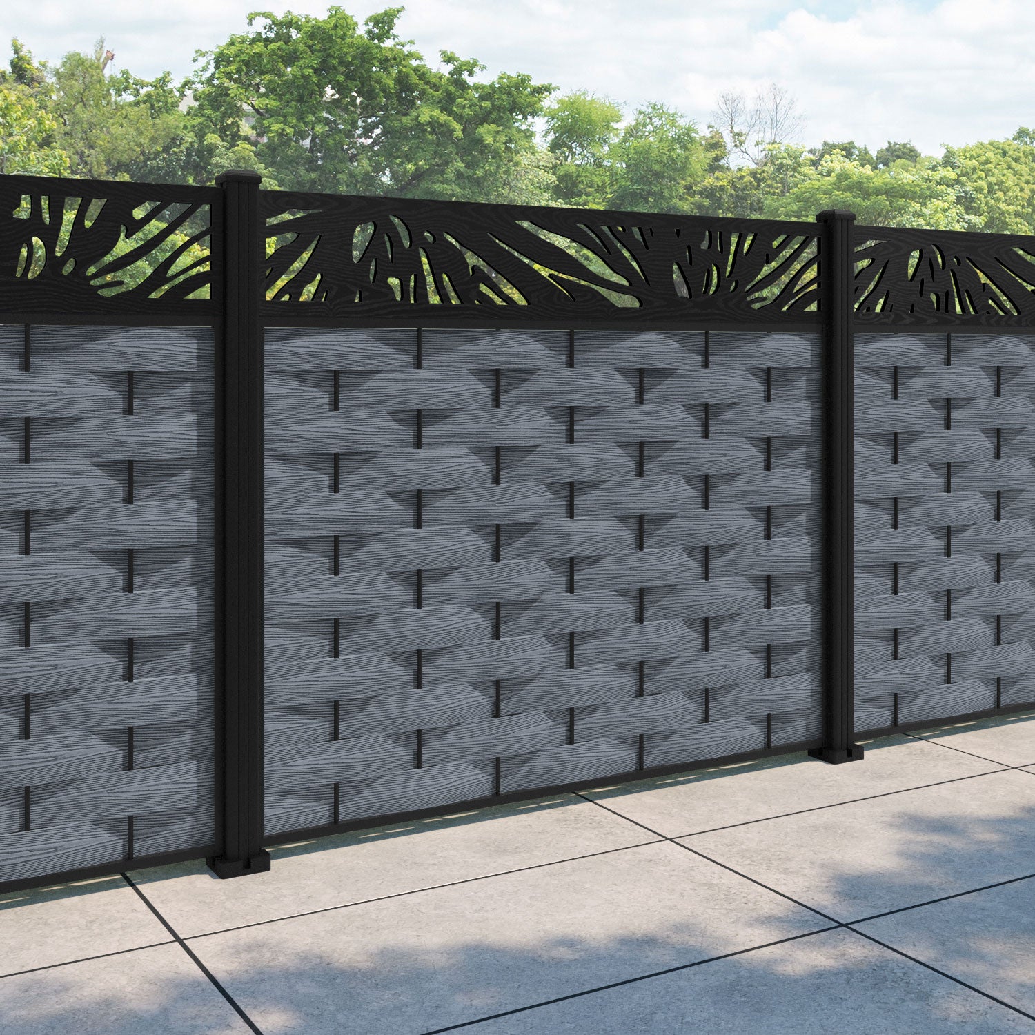 Ripple Poppy Fence Panel - Anthracite - with our aluminium posts