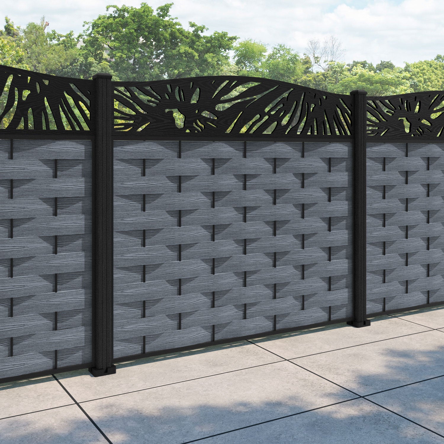 Ripple Poppy Curved Top Fence Panel - Anthracite - with our composite posts