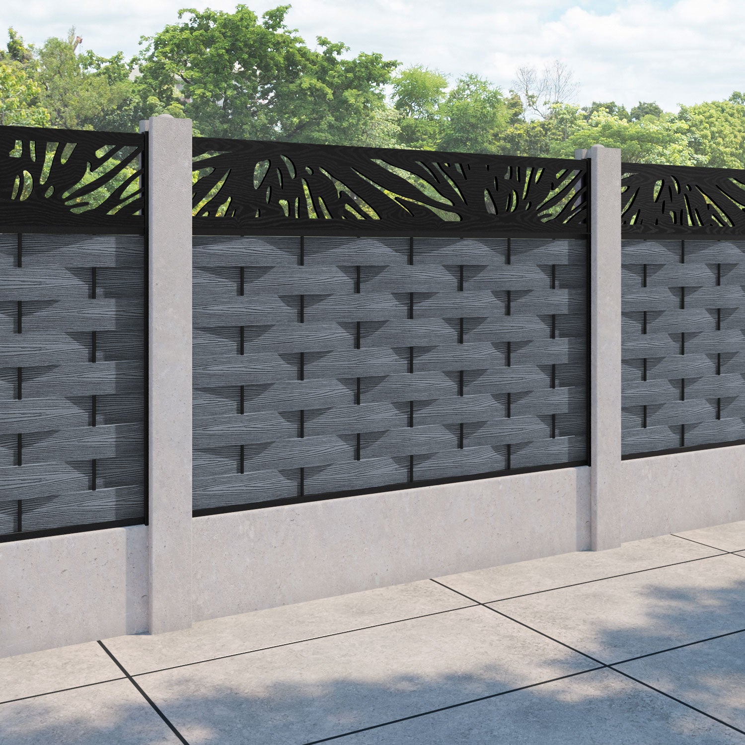 Ripple Poppy Fence Panel - Anthracite - for existing concrete posts