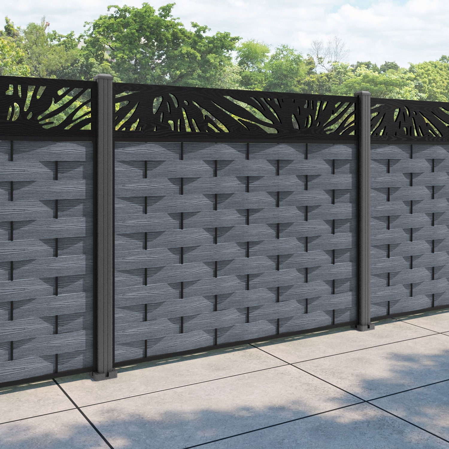 Ripple Poppy Fence Panel - Anthracite - with our aluminium posts