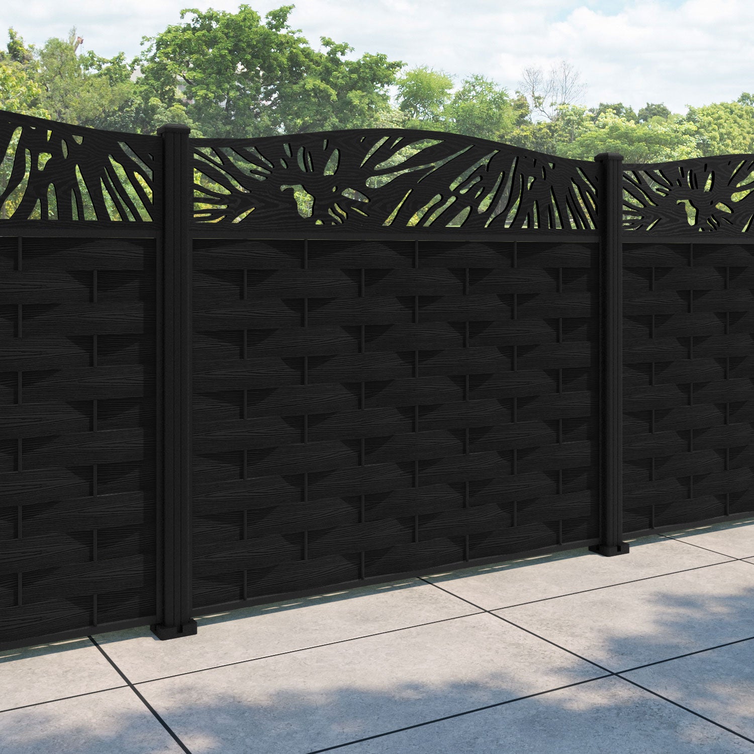 Ripple Poppy Curved Top Fence Panel - Black - with our aluminium posts