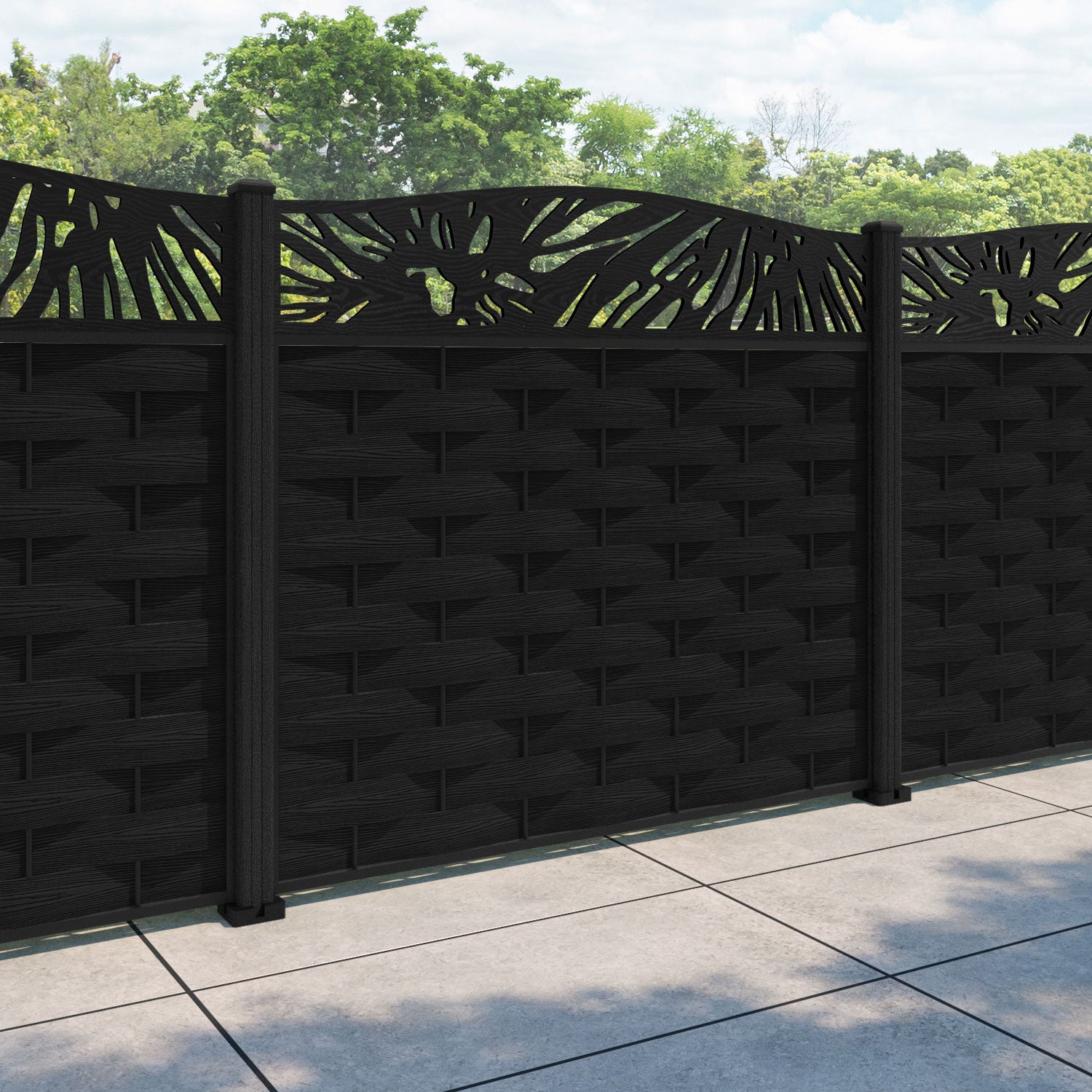 Ripple Poppy Curved Top Fence Panel - Black - with our composite posts