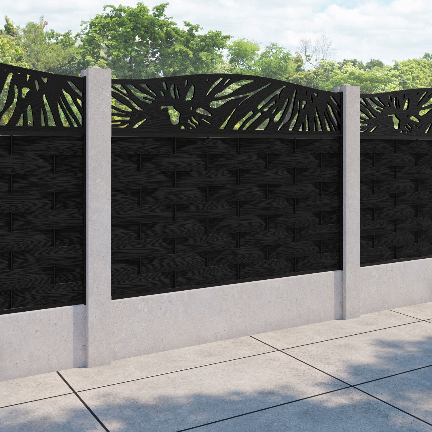 Ripple Poppy Curved Top Fence Panel - Black - for existing concrete posts