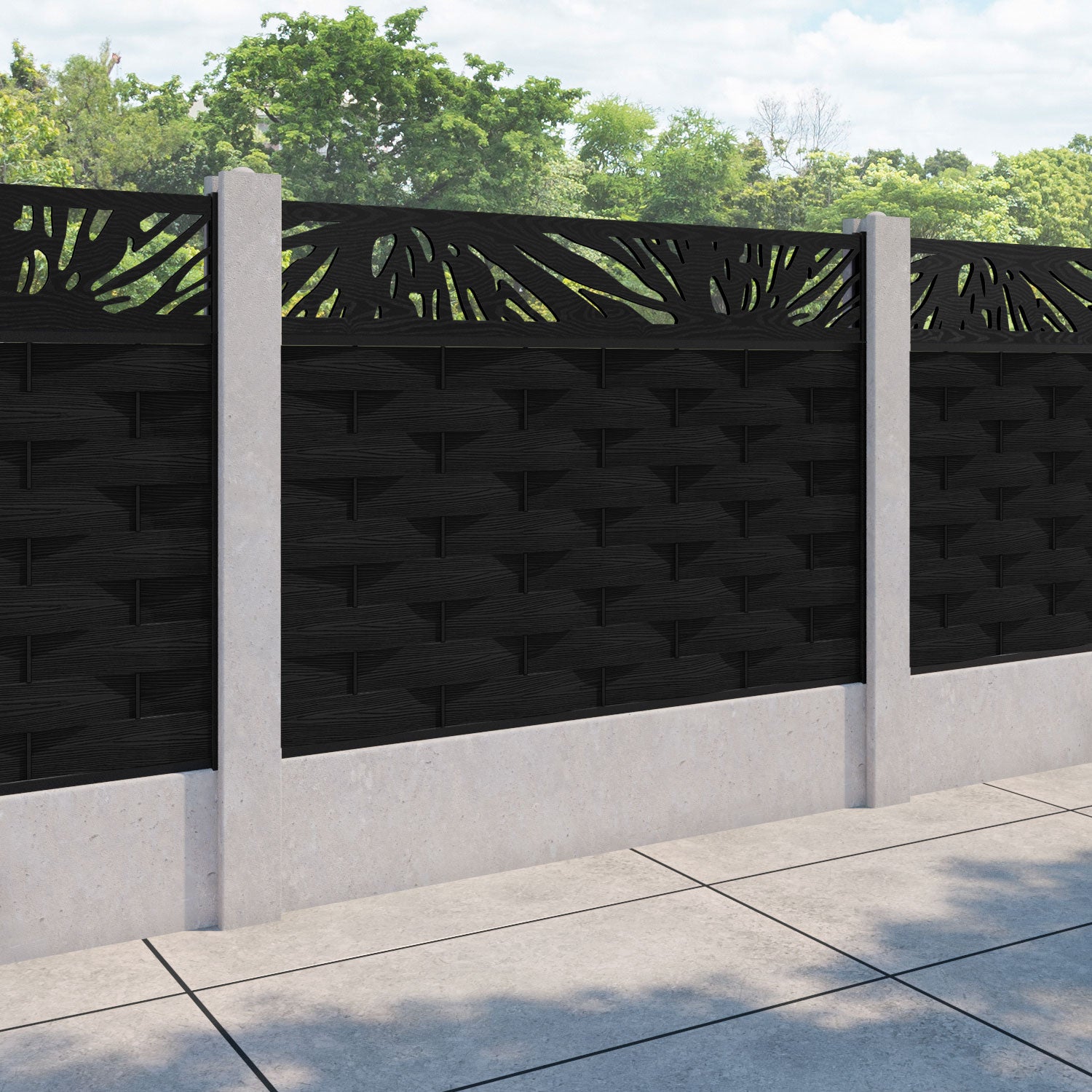 Ripple Poppy Fence Panel - Black - for existing concrete posts