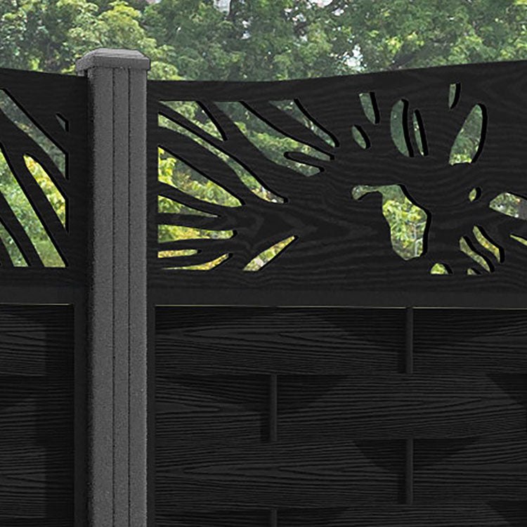 Ripple Poppy Curved Top Fence Panel - Black - with our aluminium posts