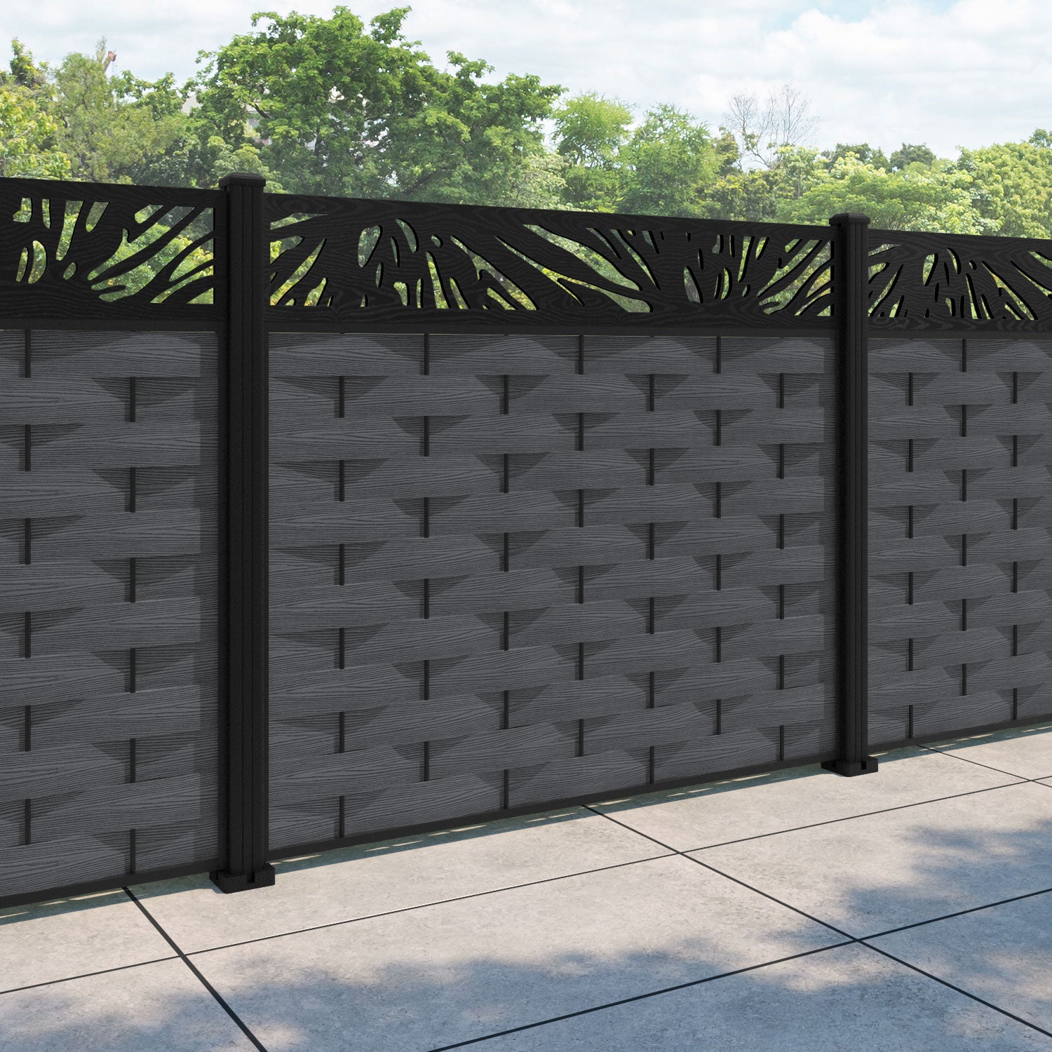 Ripple Poppy Fence Panel - Dark Grey - with our aluminium posts