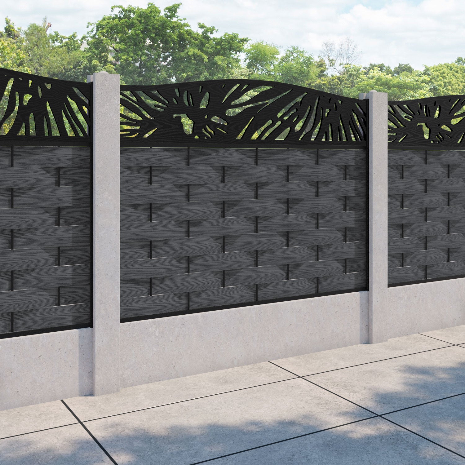 Ripple Poppy Curved Top Fence Panel - Dark Grey - for existing concrete posts