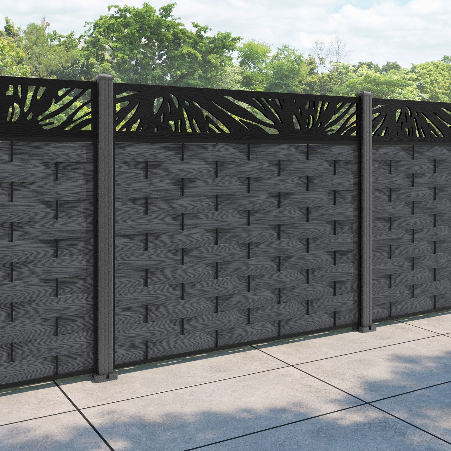 Ripple Poppy Fence Panel - Dark Grey - with our aluminium posts