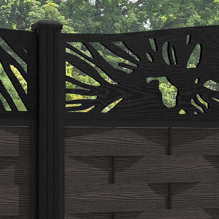 Ripple Poppy Curved Top Fence Panel - Dark Oak - with our aluminium posts