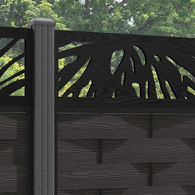 Ripple Poppy Fence Panel - Dark Oak - with our aluminium posts