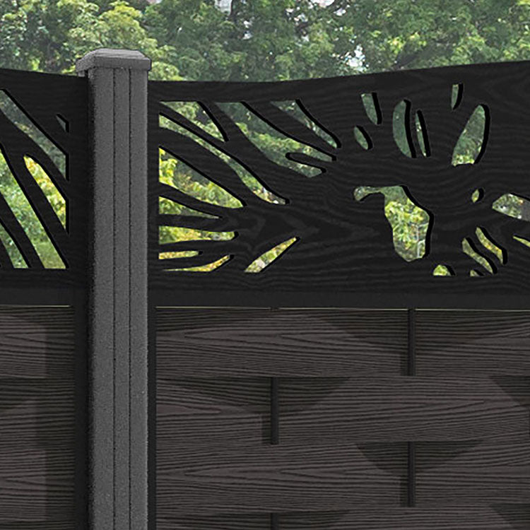 Ripple Poppy Curved Top Fence Panel - Dark Oak - with our aluminium posts