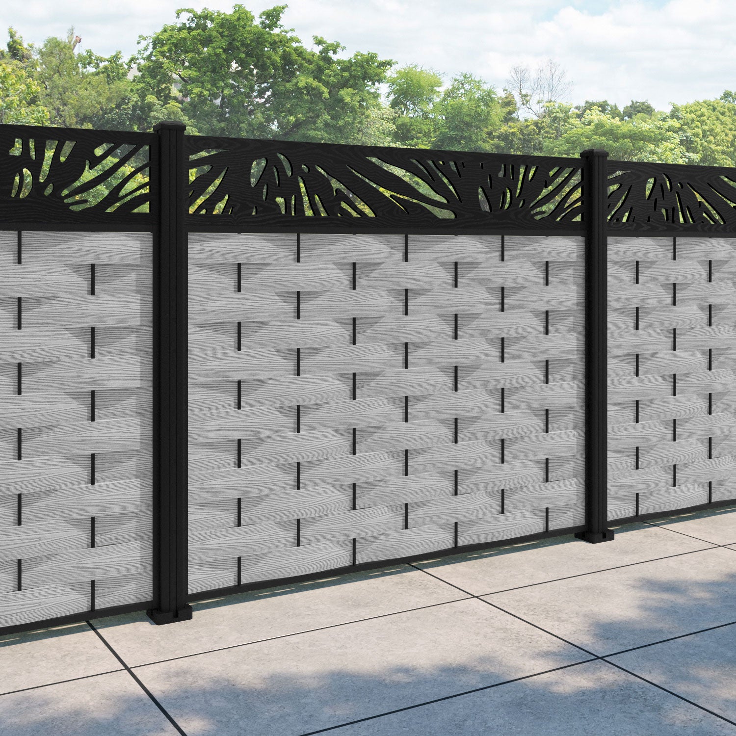 Ripple Poppy Fence Panel - Light Grey - with our aluminium posts