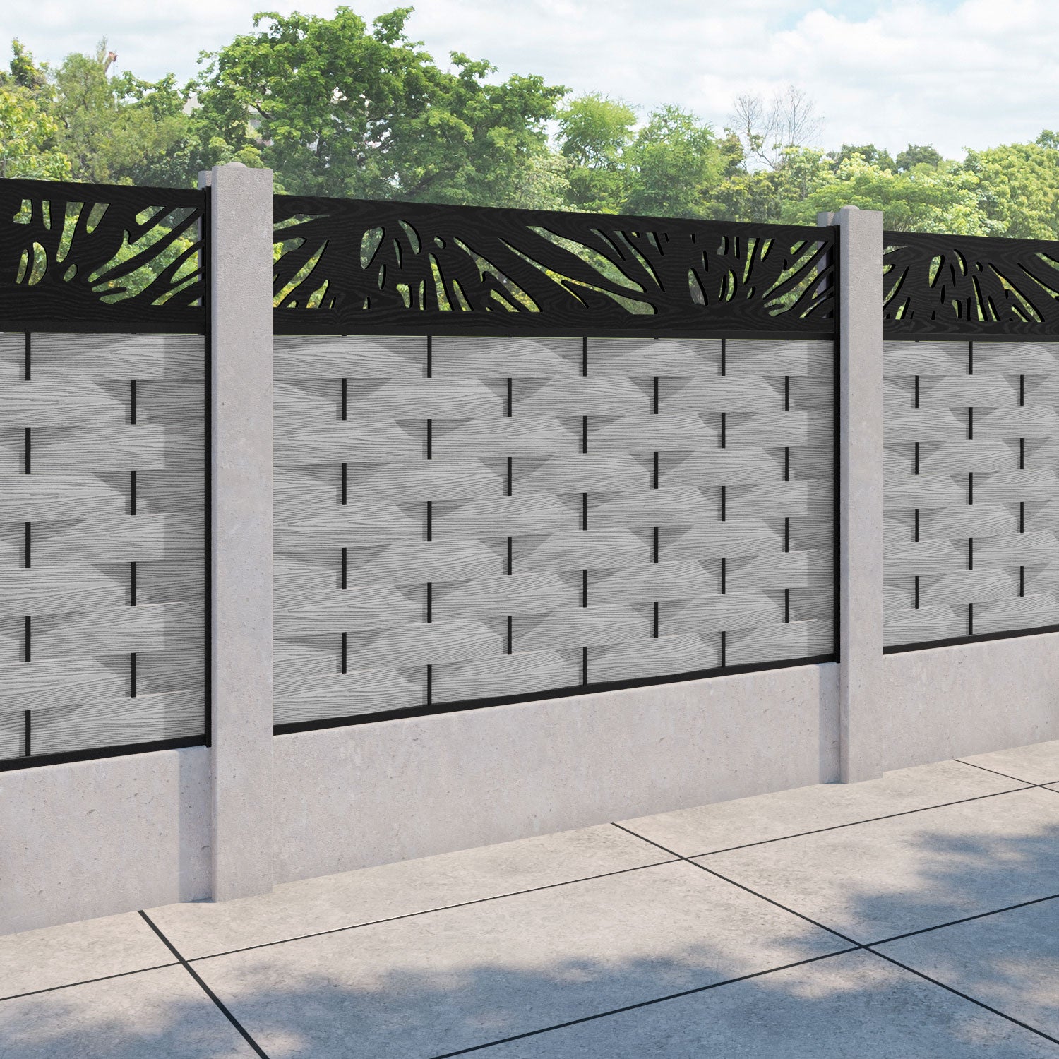 Ripple Poppy Fence Panel - Light Grey - for existing concrete posts