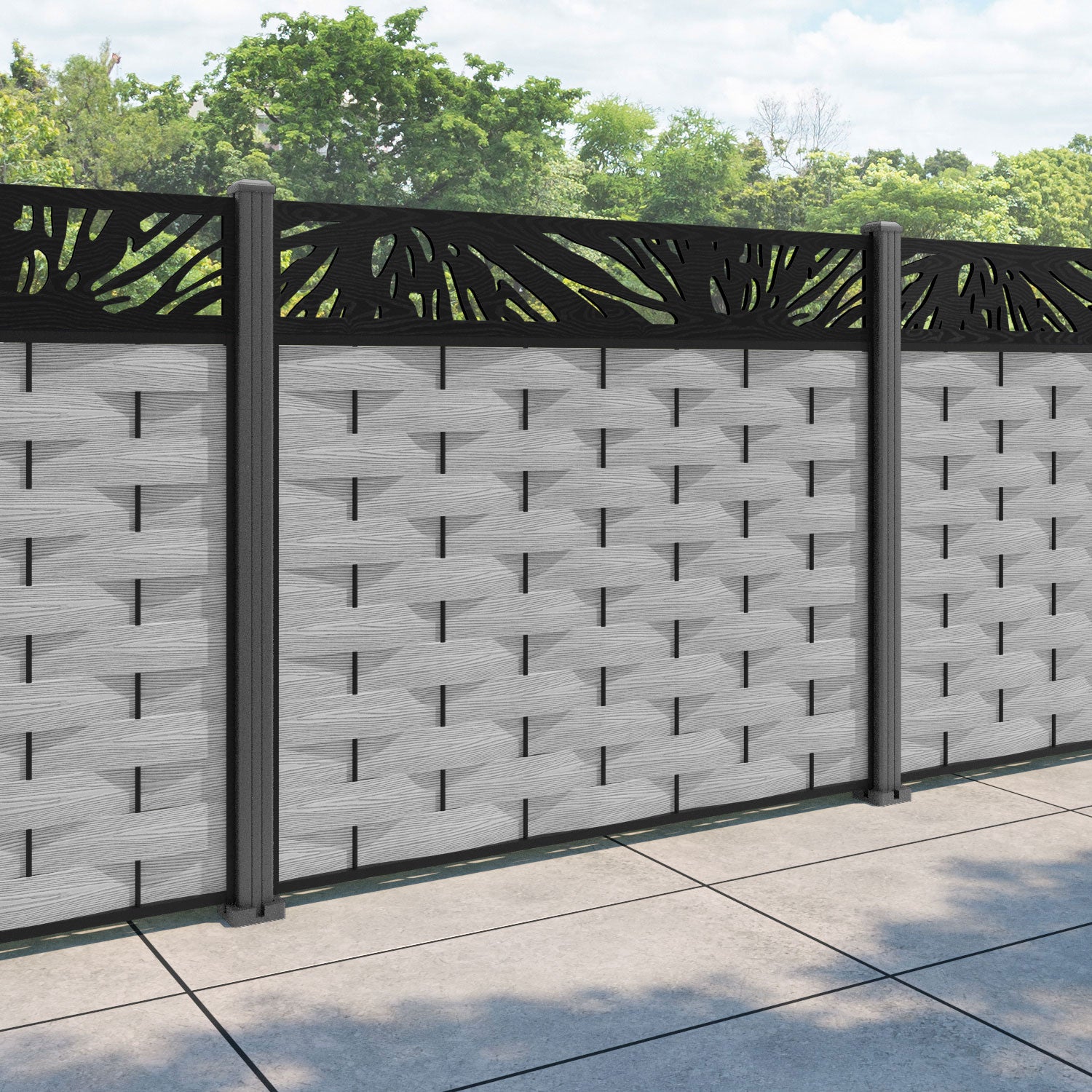 Ripple Poppy Fence Panel - Light Grey - with our aluminium posts