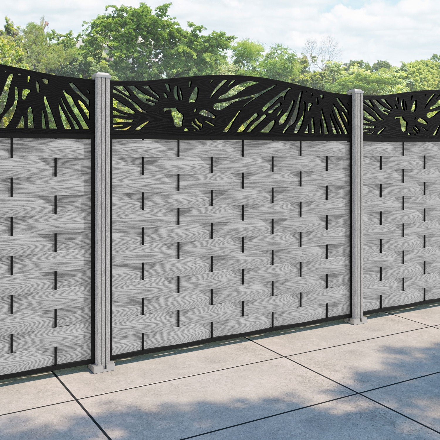 Ripple Poppy Curved Top Fence Panel - Light Grey - with our composite posts