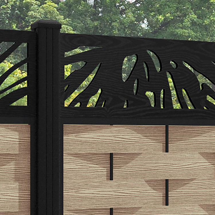 Ripple Poppy Fence Panel - Light Oak - with our aluminium posts