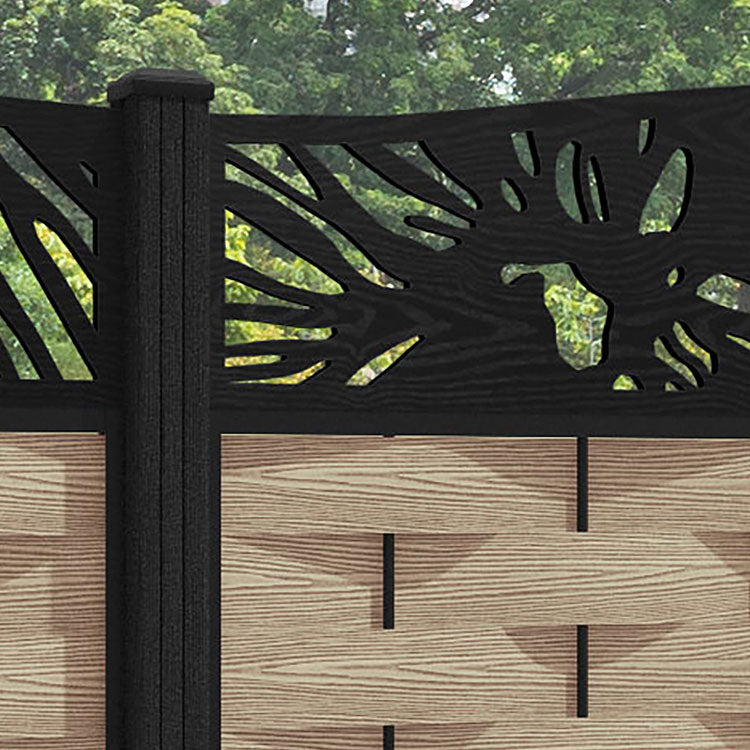Ripple Poppy Curved Top Fence Panel - Light Oak - with our composite posts