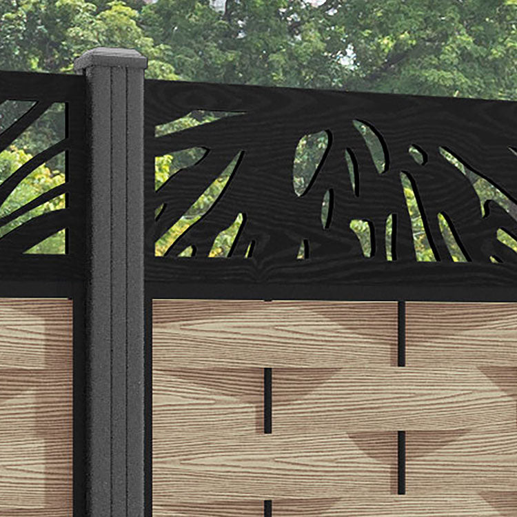 Ripple Poppy Fence Panel - Light Oak - with our aluminium posts