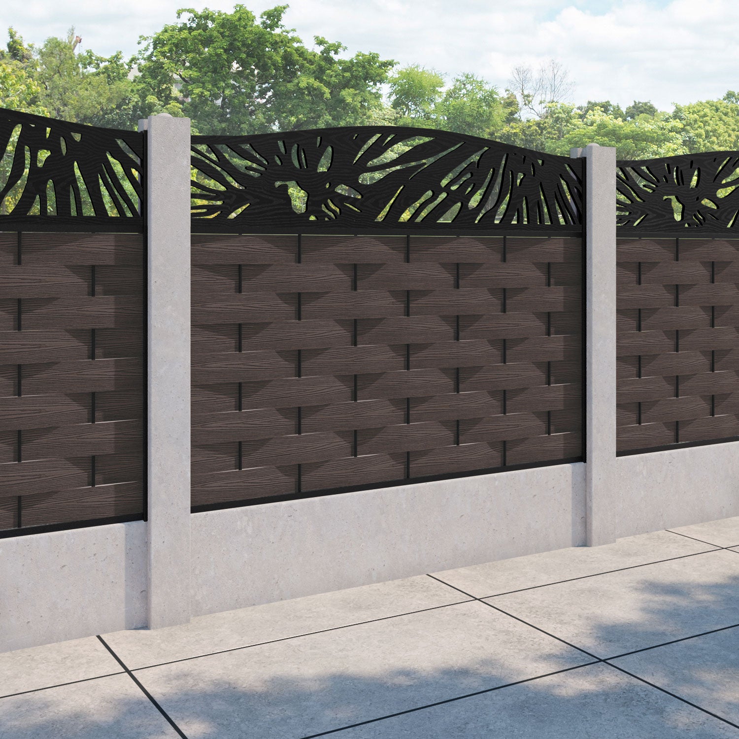 Ripple Poppy Curved Top Fence Panel - Mid Brown - for existing concrete posts