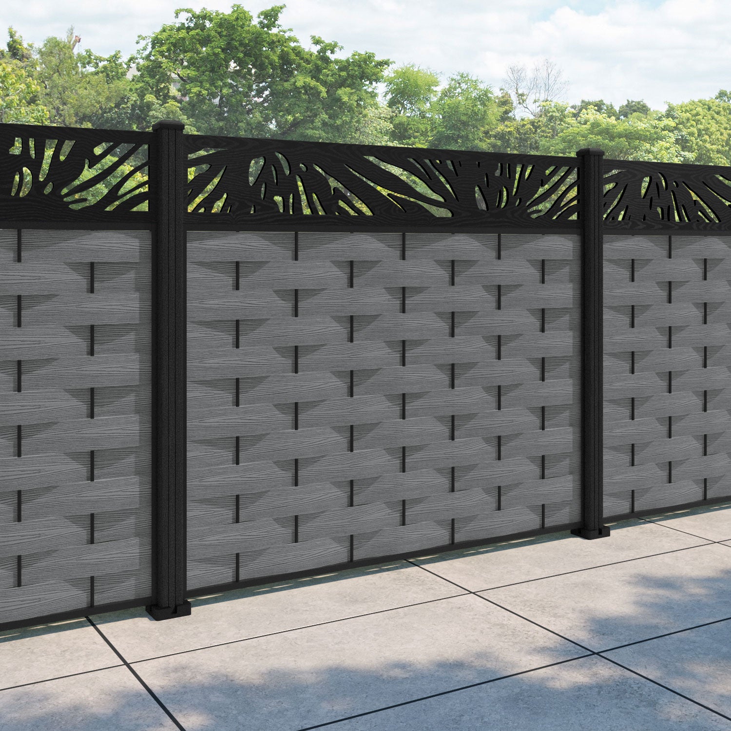 Ripple Poppy Fence Panel - Mid Grey - with our composite posts