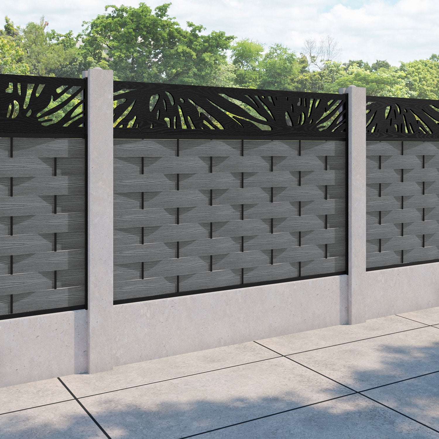 Ripple Poppy Fence Panel - Mid Grey - for existing concrete posts
