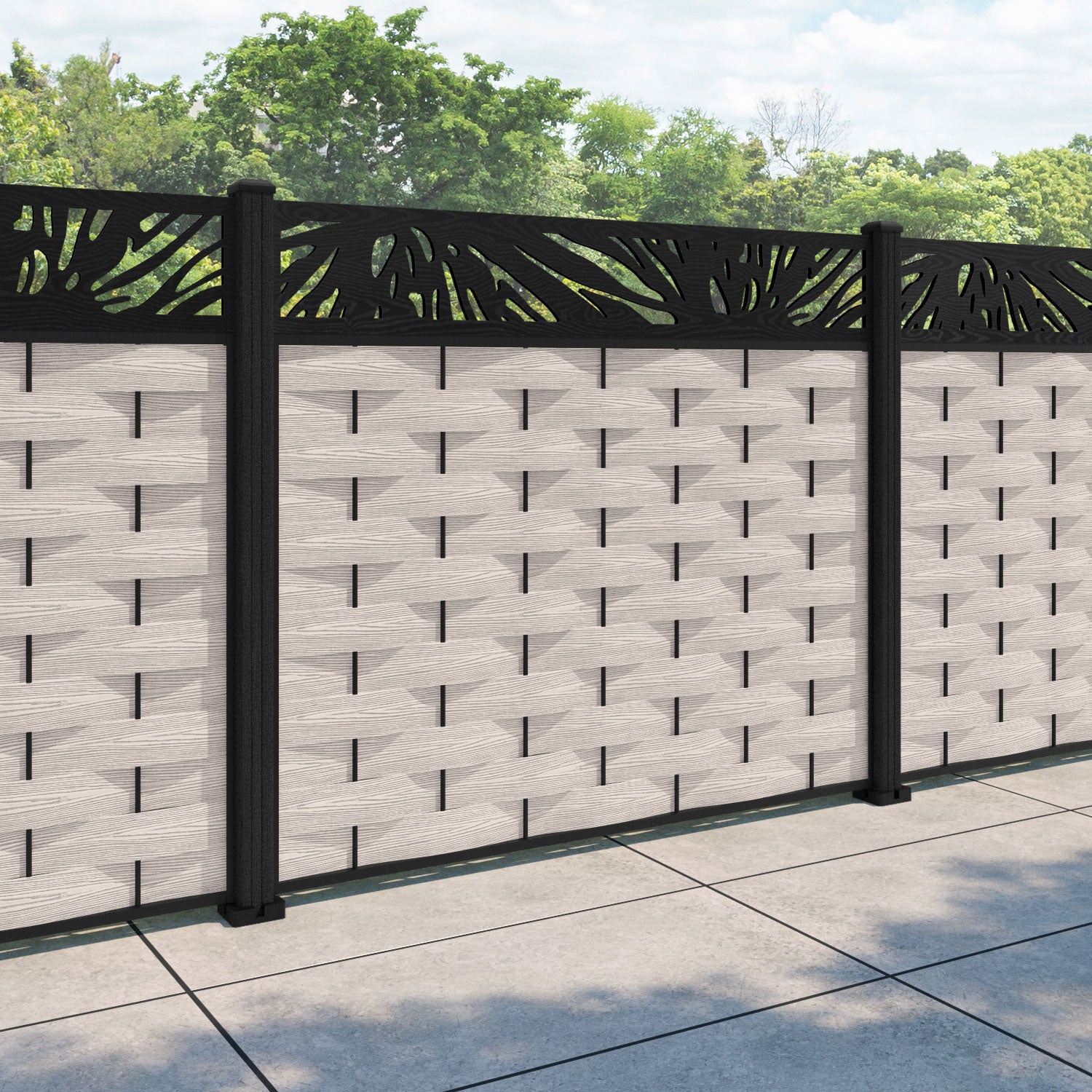 Ripple Poppy Fence Panel - Mid Stone - with our composite posts