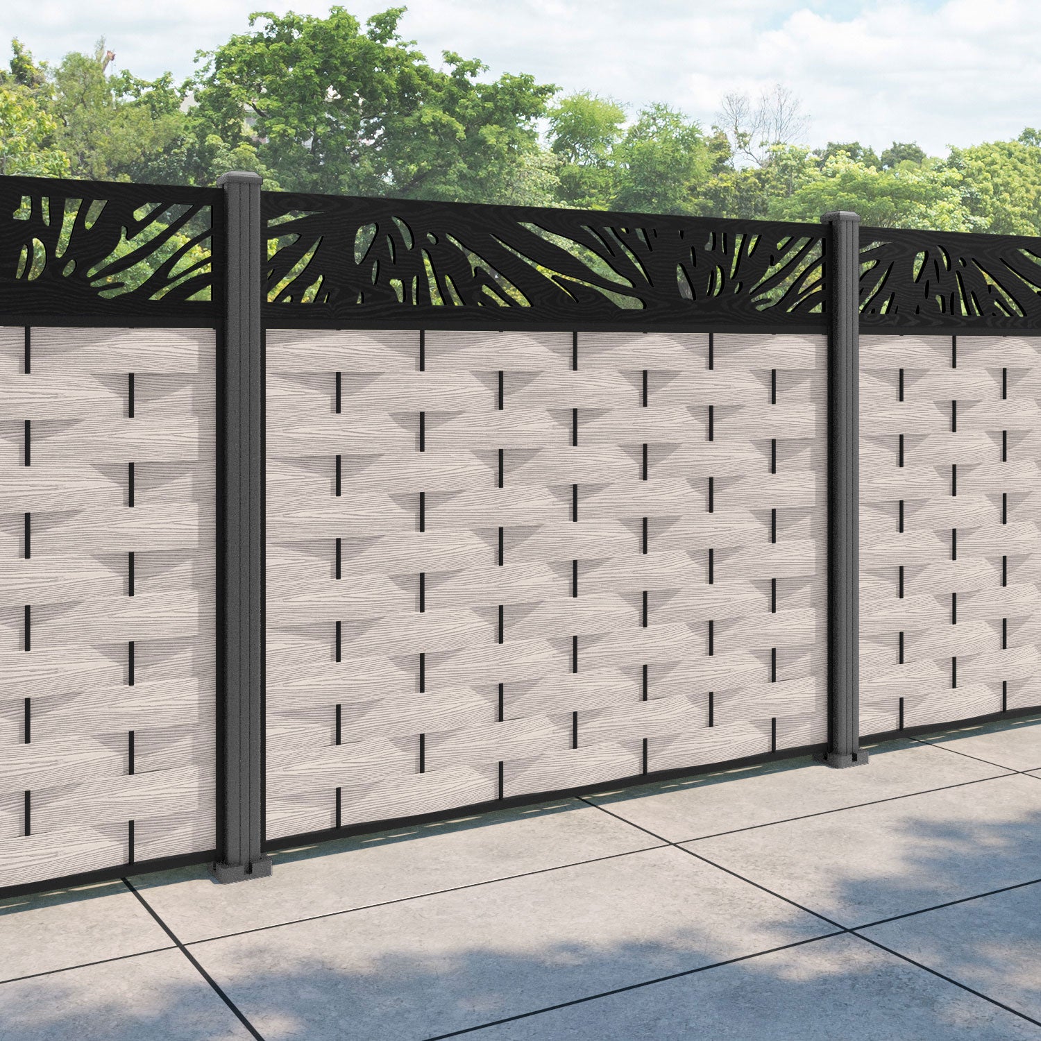 Ripple Poppy Fence Panel - Mid Stone - with our aluminium posts