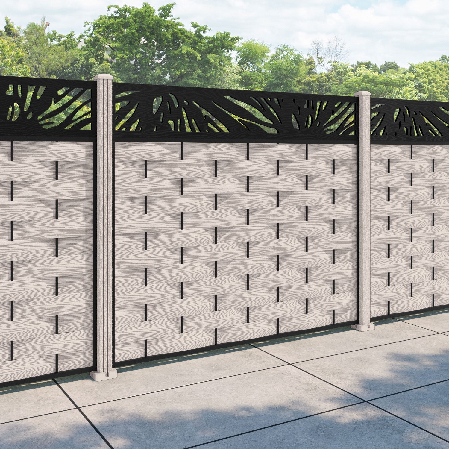 Ripple Poppy Fence Panel - Mid Stone - with our composite posts