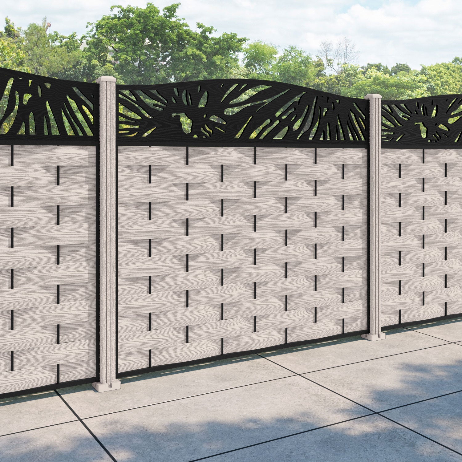 Ripple Poppy Curved Top Fence Panel - Mid Stone - with our composite posts