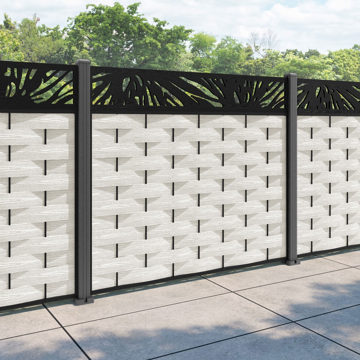 Ripple Poppy Fence Panel - Light Stone - with our aluminium posts