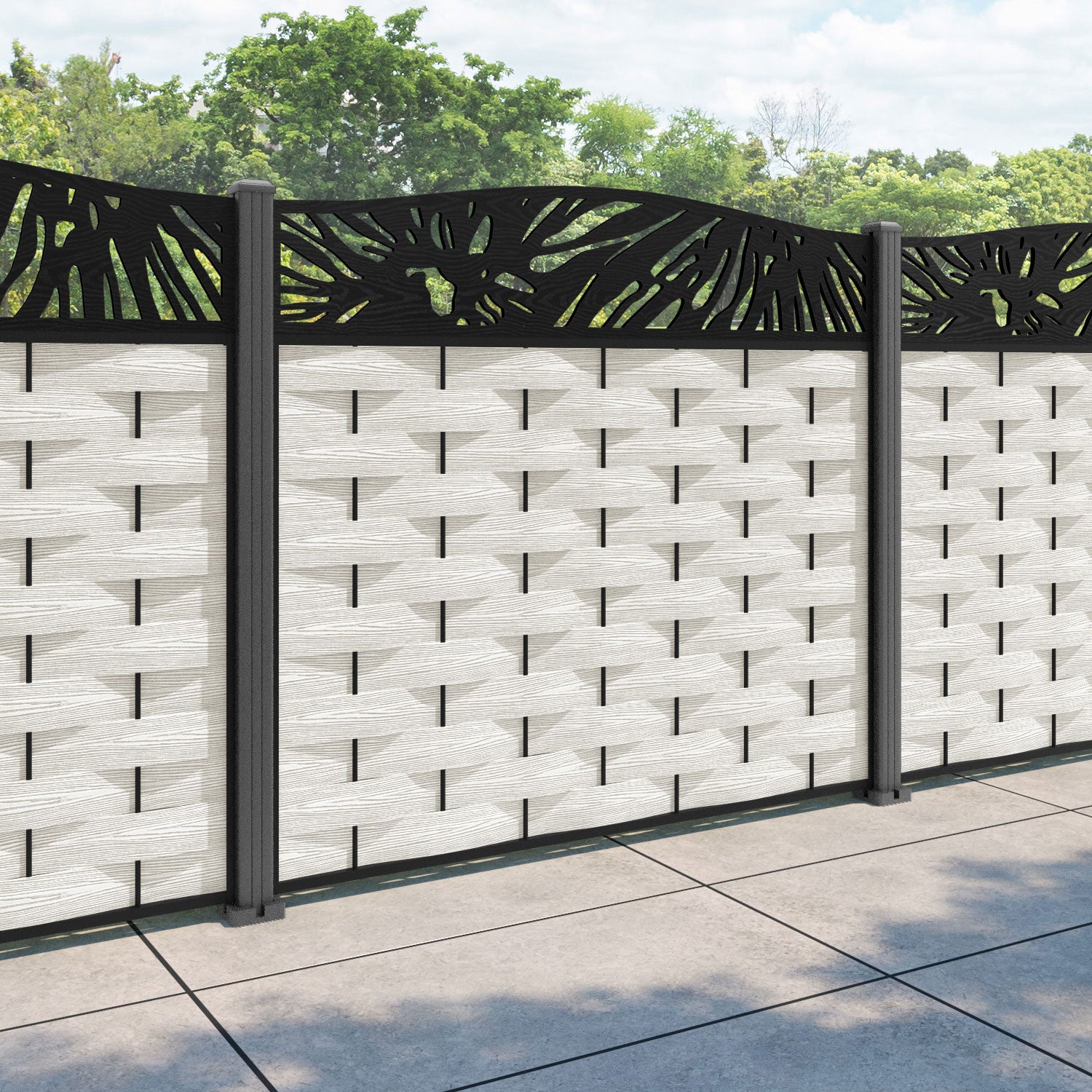Ripple Poppy Curved Top Fence Panel - Light Stone - with our aluminium posts