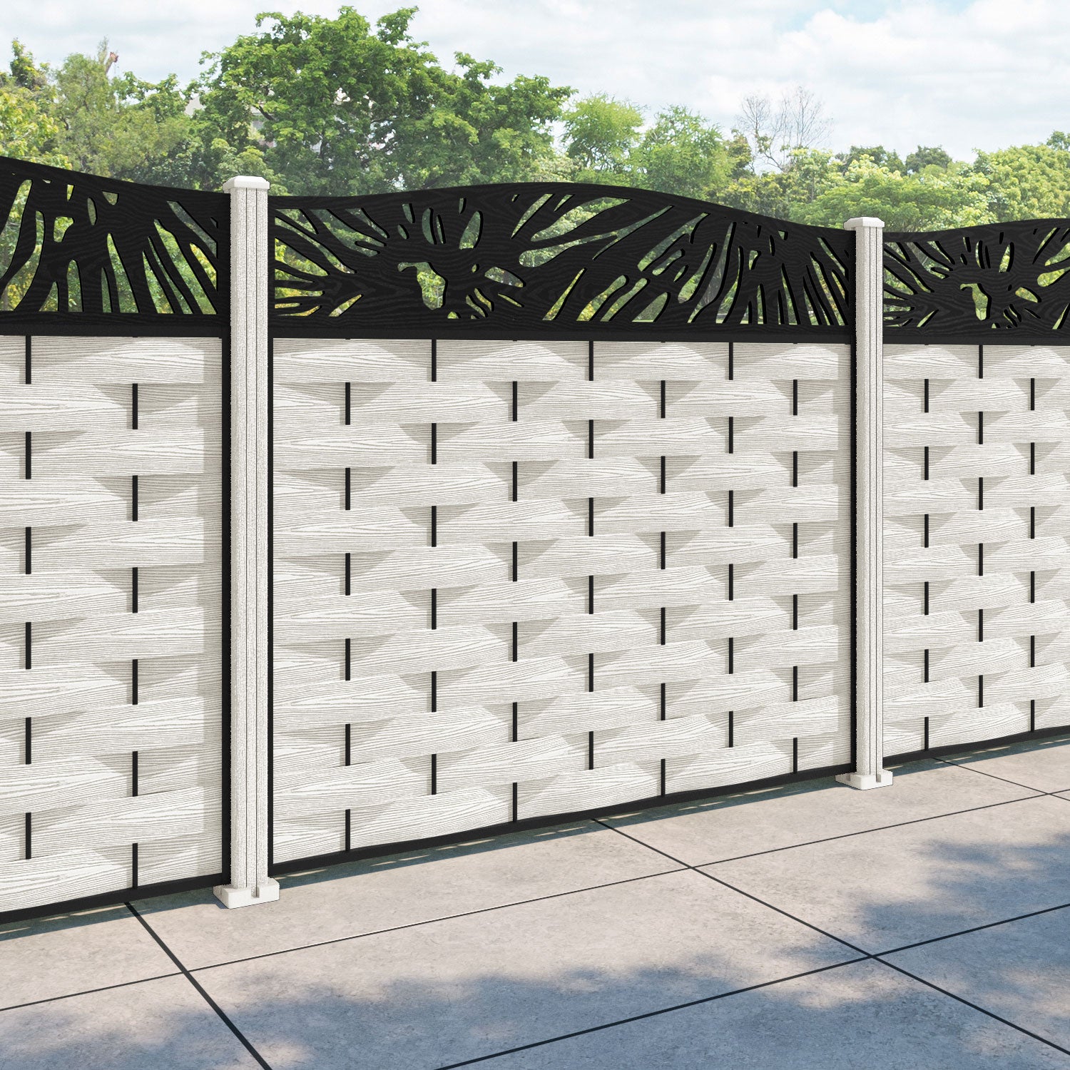 Ripple Poppy Curved Top Fence Panel - Light Stone - with our composite posts