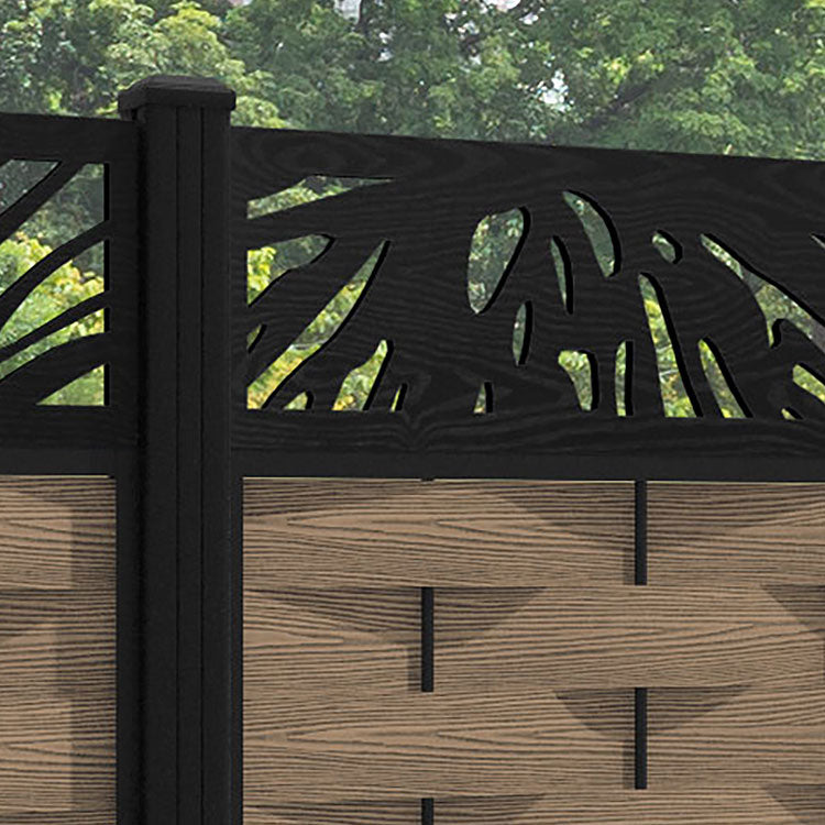 Ripple Poppy Fence Panel - Teak - with our aluminium posts