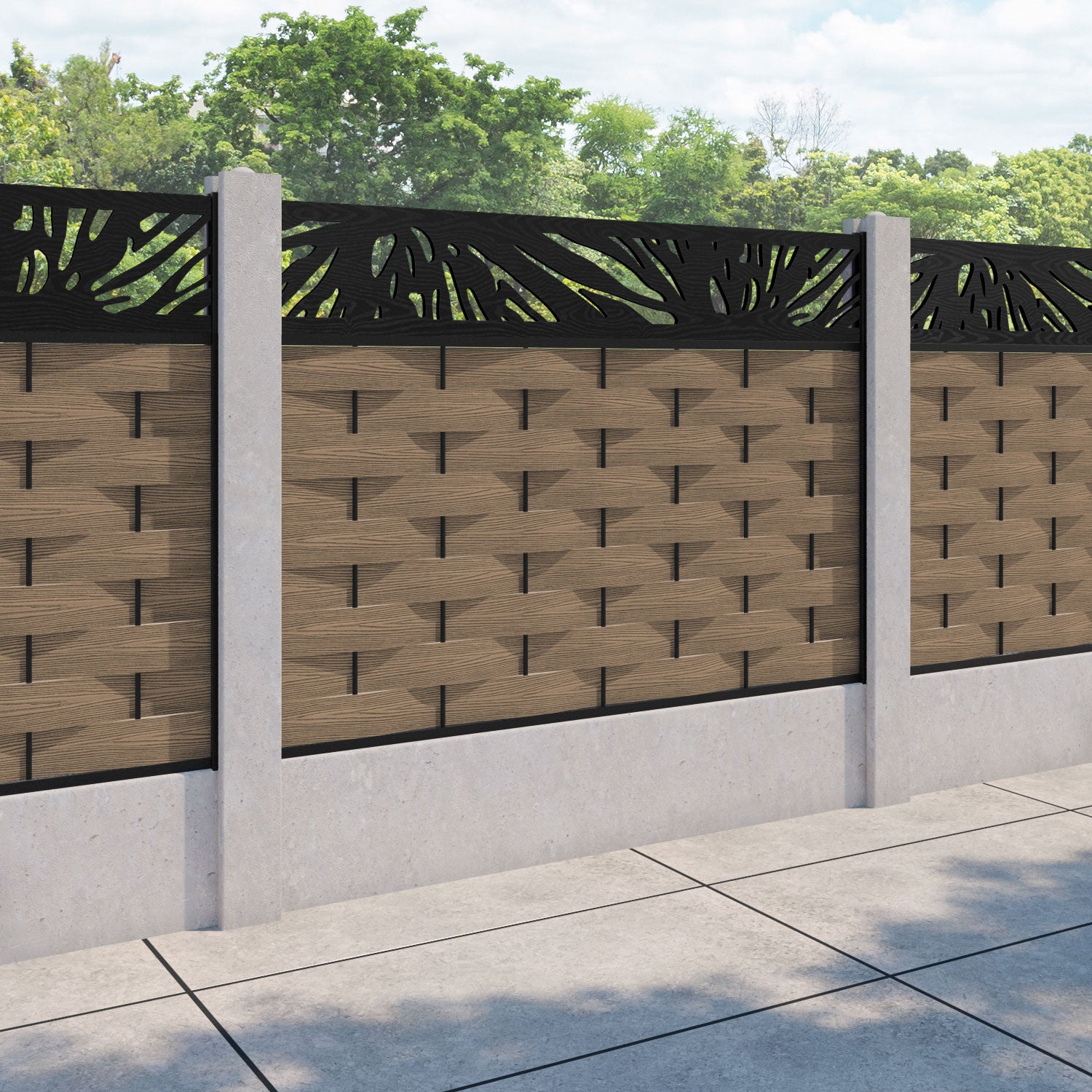 Ripple Poppy Fence Panel - Teak - for existing concrete posts