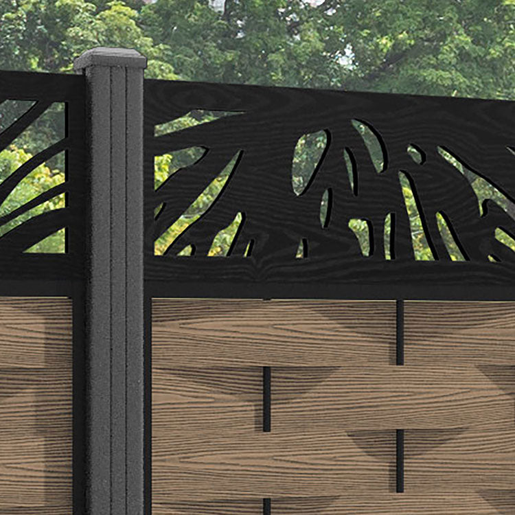 Ripple Poppy Fence Panel - Teak - with our aluminium posts