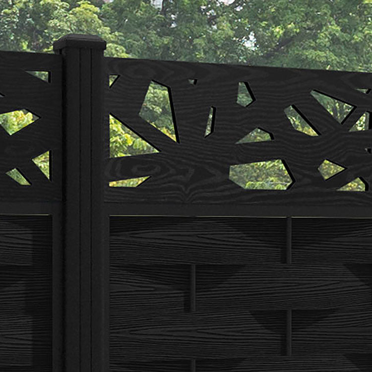 Ripple Prism Fence Panel - Black - with our aluminium posts