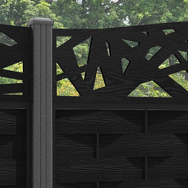 Ripple Prism Curved Top Fence Panel - Black - with our aluminium posts