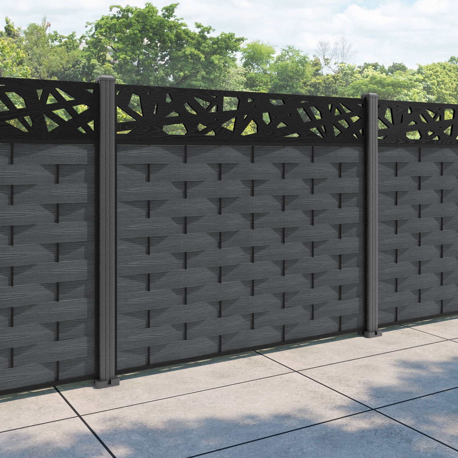Ripple Prism Fence Panel - Dark Grey - with our aluminium posts